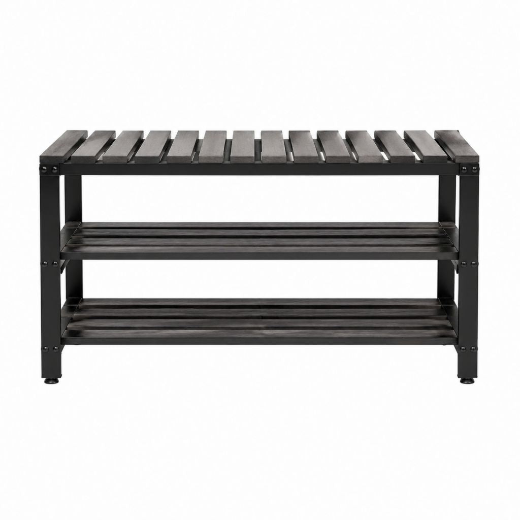 Schuhregal mit Sitzbank Schwarz Bambus rechteckig 80 x 30 x 50 cm