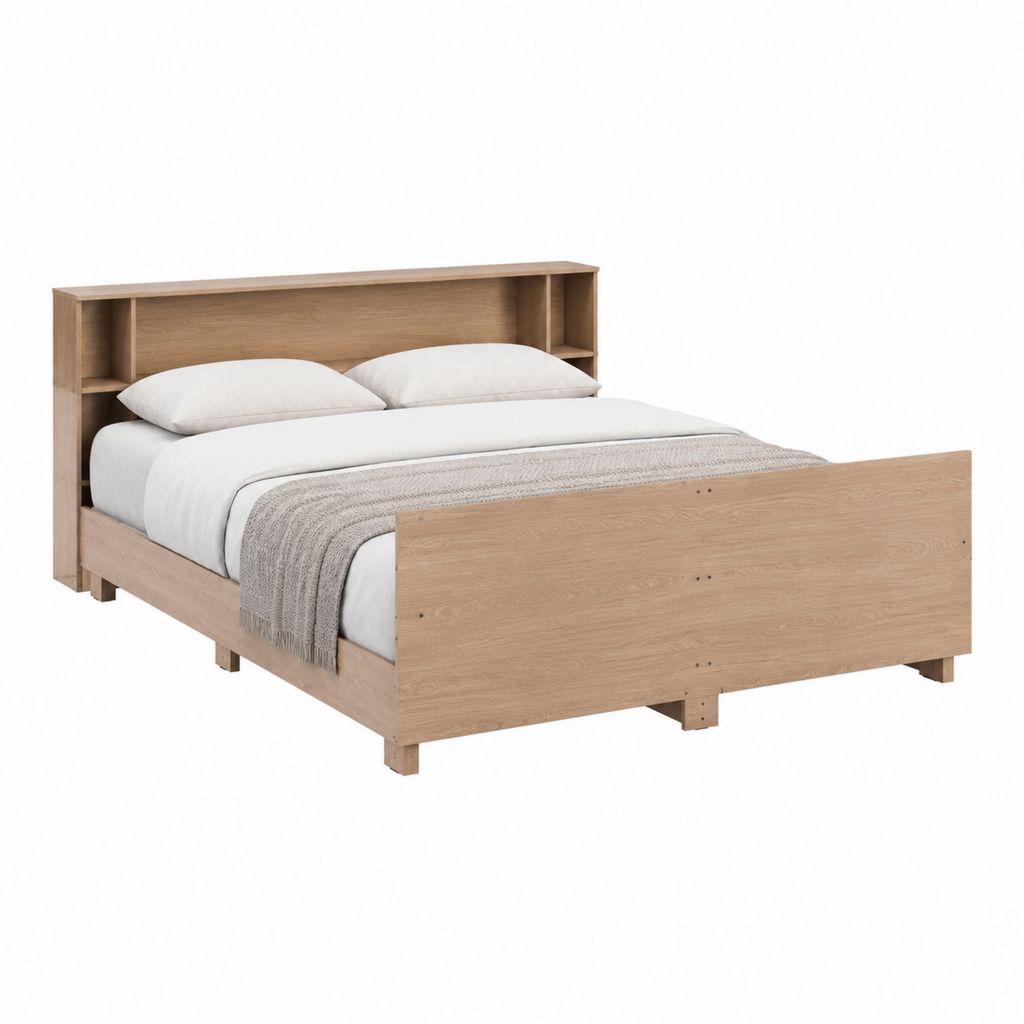 Doppelbett Bettgestell Eiche hell Spanplatte rechteckig mit Stauraumkopfteil 160 x 200 cm
