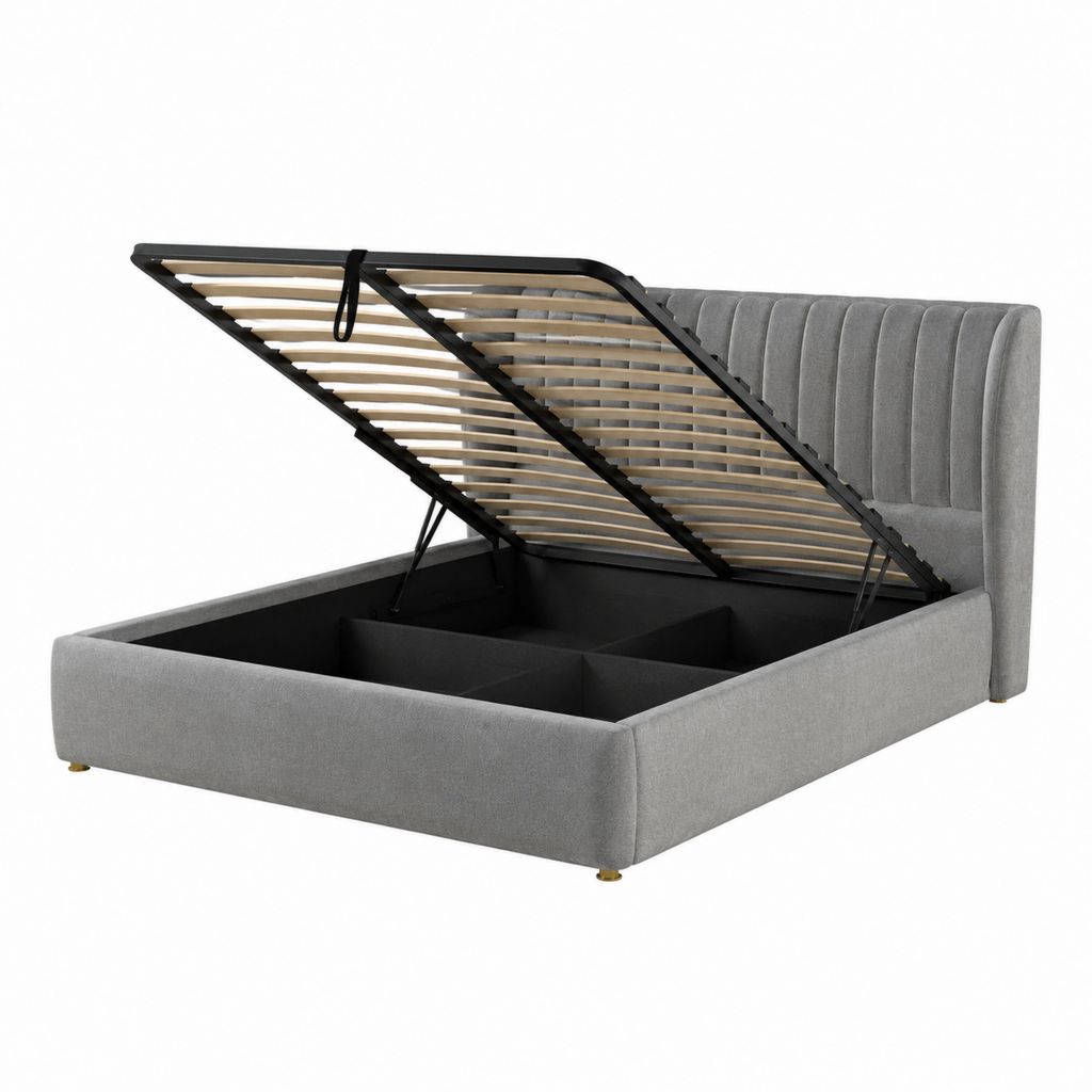 Stauraumbett 160 x 200 cm Grau mit Polyester-Samtbezug und Lattenrost