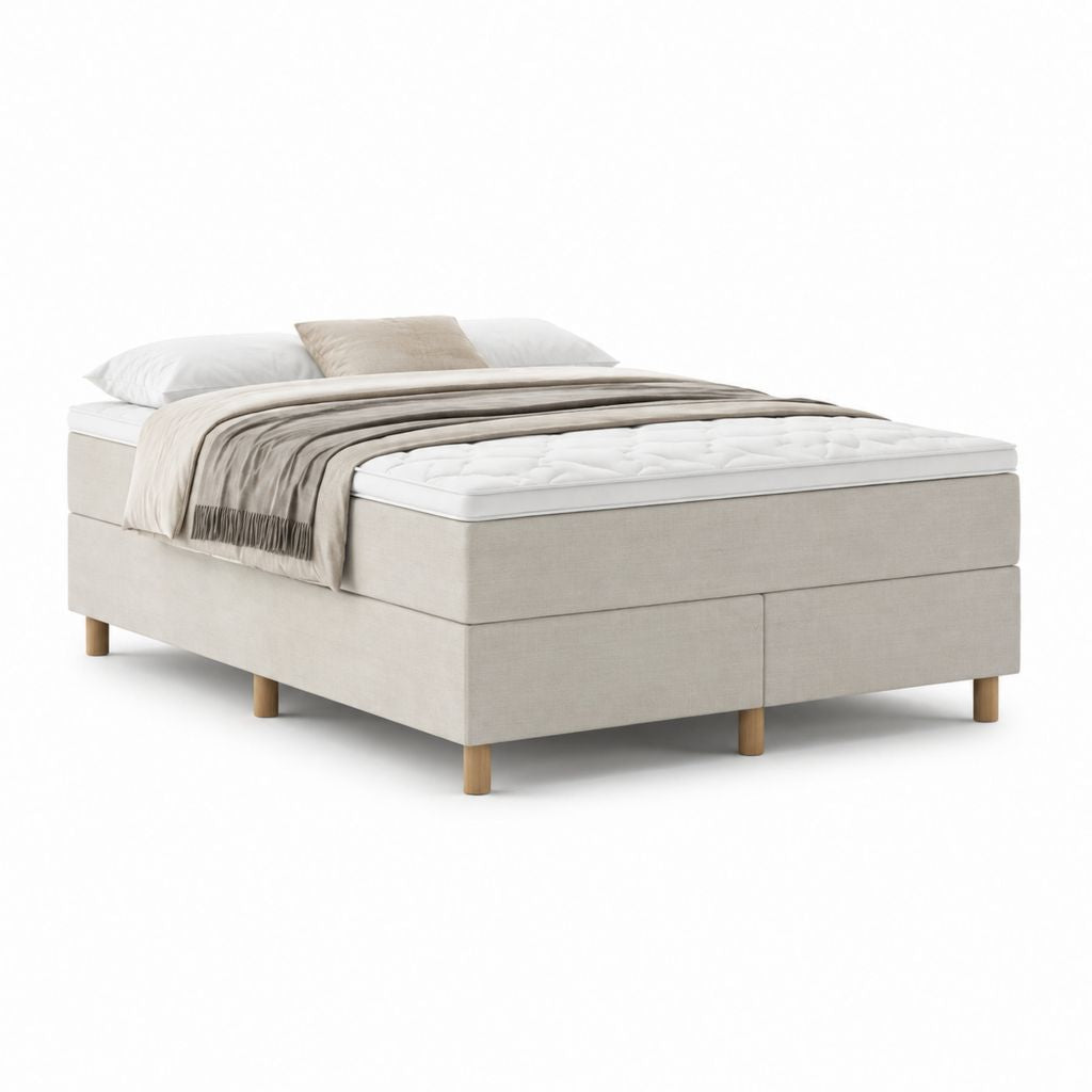 Boxspringbett Hellbeige Polyester Rechteckig mit Matratze 180 x 200 cm