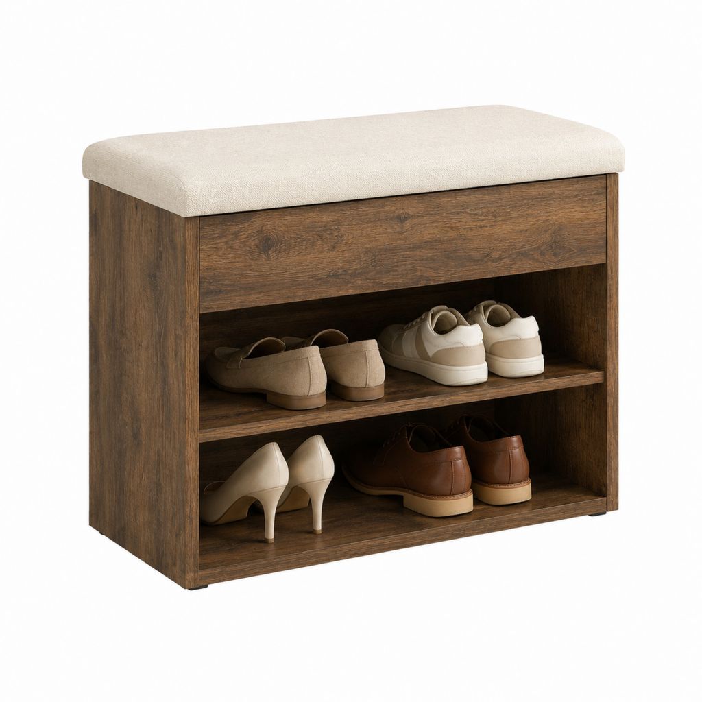 Schuhschrank Sitzbank Dunkelbraun Spanplatte mit Polyesterpolster 80 x 35 x 50 cm