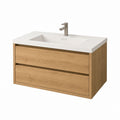 Waschtischunterschrank Set Eiche hell Holzwerkstoff rechteckig mit Mineralgusswaschbecken 100 x 46 x 54 cm
