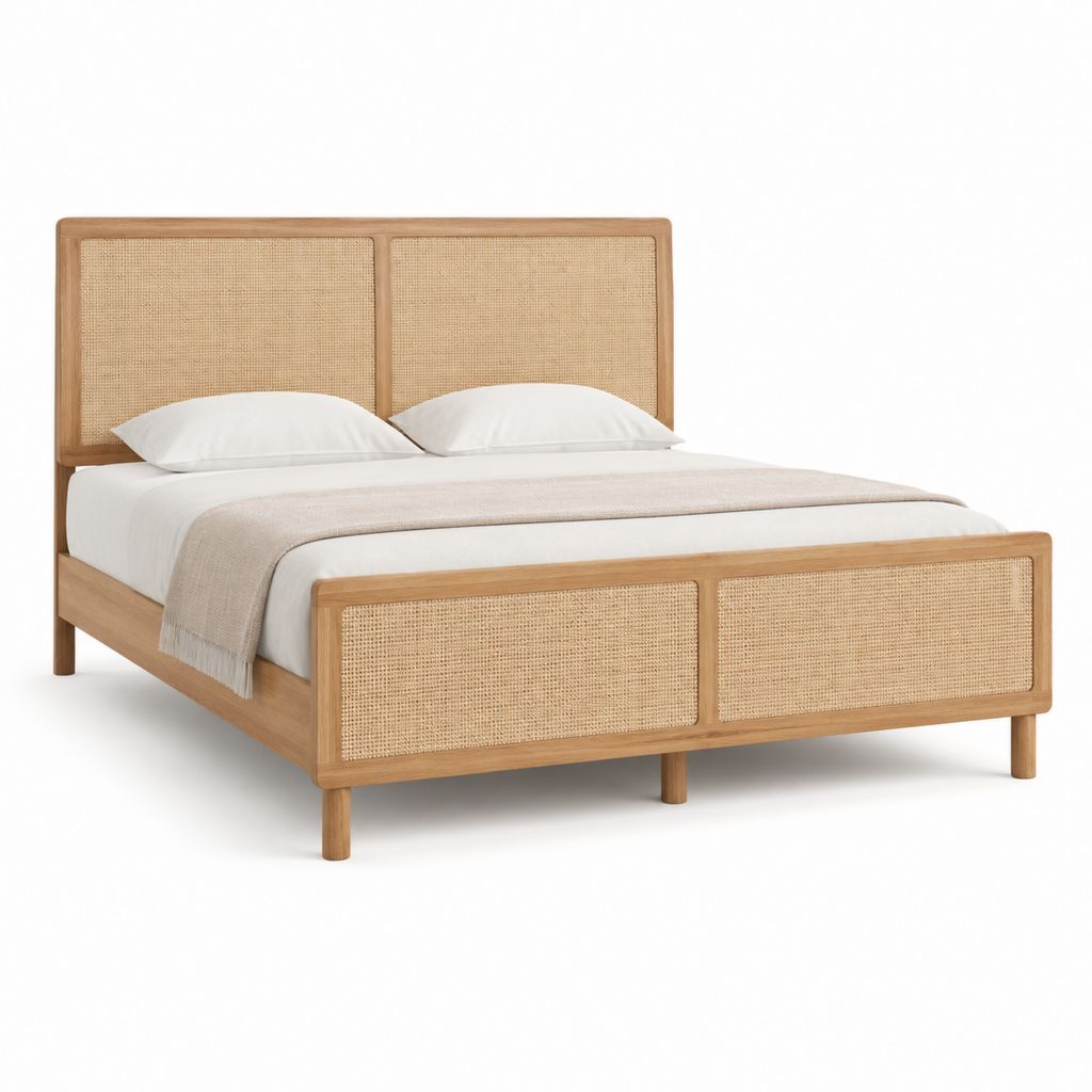 Doppelbettgestell Natur Massivholz Rattan Rechteckig 160 x 200 cm