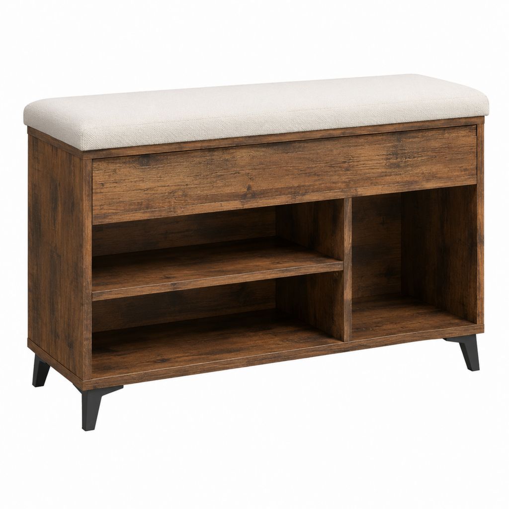 Schuhbank mit Schublade und Schuhregal Braun Spanplatte Polyester rechteckig 100 x 40 x 50 cm