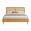 Doppelbett Naturholz mit Rattan-Kopfteil 180 x 200 cm