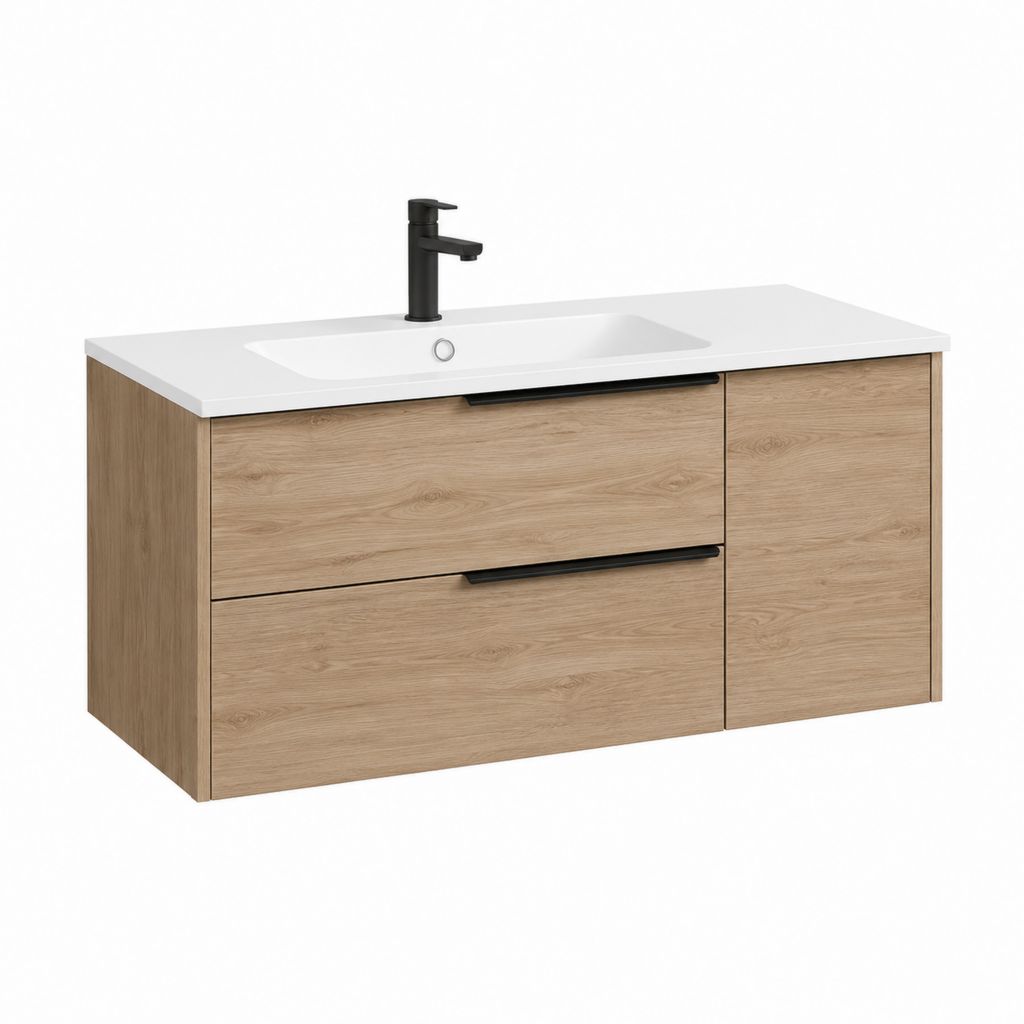 Waschtischunterschrank Set Eiche hell MDF Melaminharzbeschichtung Rechteckig mit Keramikwaschbecken 120 x 46 x 56 cm