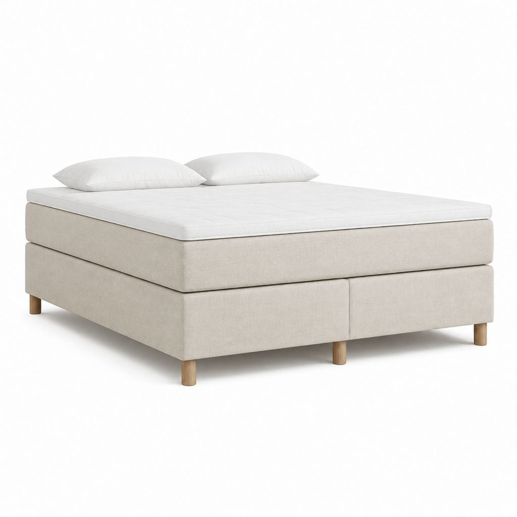 Boxspringbett Beige mit Polyesterbezug und Massivholzfüßen 180 x 200 cm