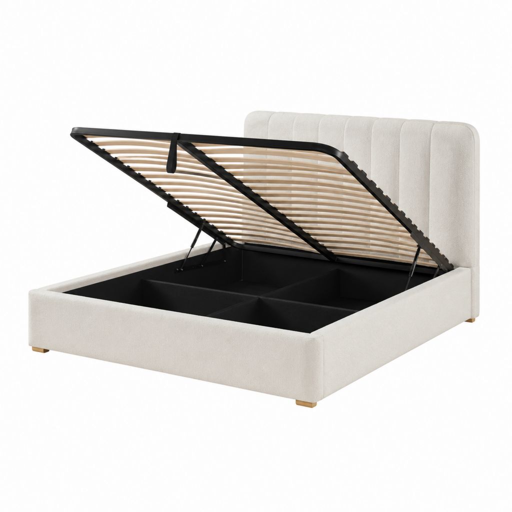 Stauraumbett Doppelbett Beige Polyester 160 x 200 cm mit Gasdruckfeder und Lattenrost